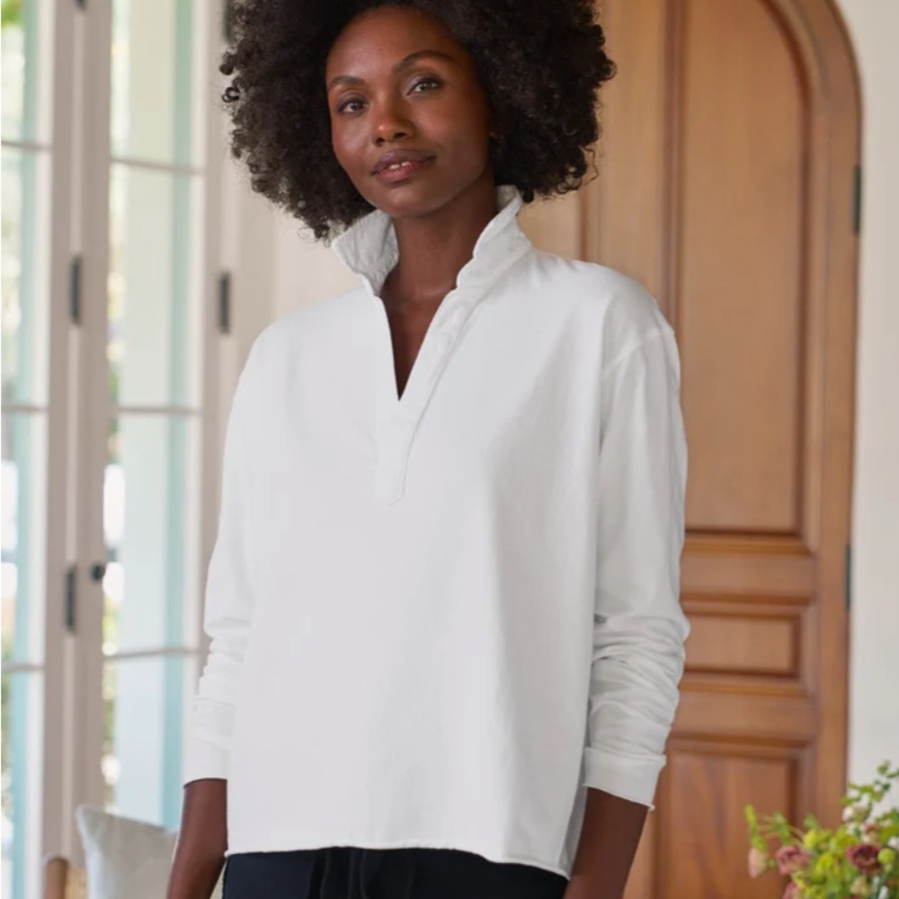 $168 New Frank & Eileen PATRICK Popover Henley White Long Sleeve Top XS